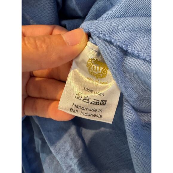 ELF Made by Hand Dress large Puff short sleeve mini dress 100% Linen ruched XXL - Picture 8 of 11